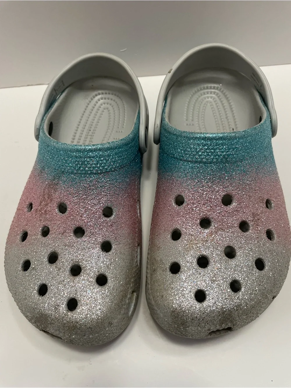 CROCS Kids Ombre Glitter Clogs - Teal, Pink, Silver